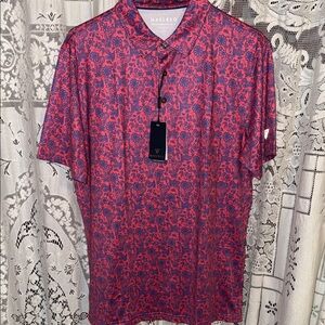 Maelrog Men's Floral Polo Shirt - pink and Blue